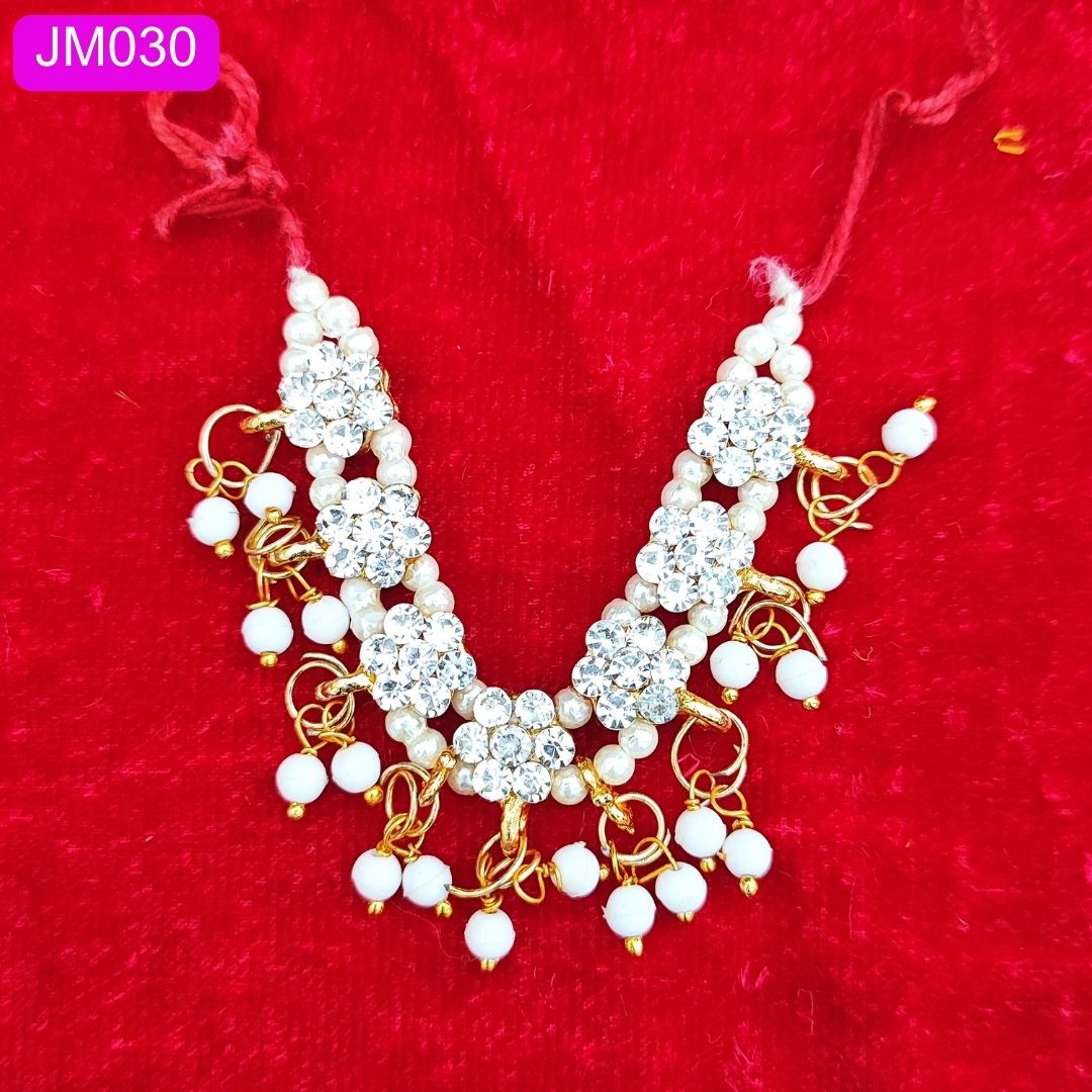 White and silver beaded necklace with Stone work for Laddu Gopal ( 2 Inch ) || JM030