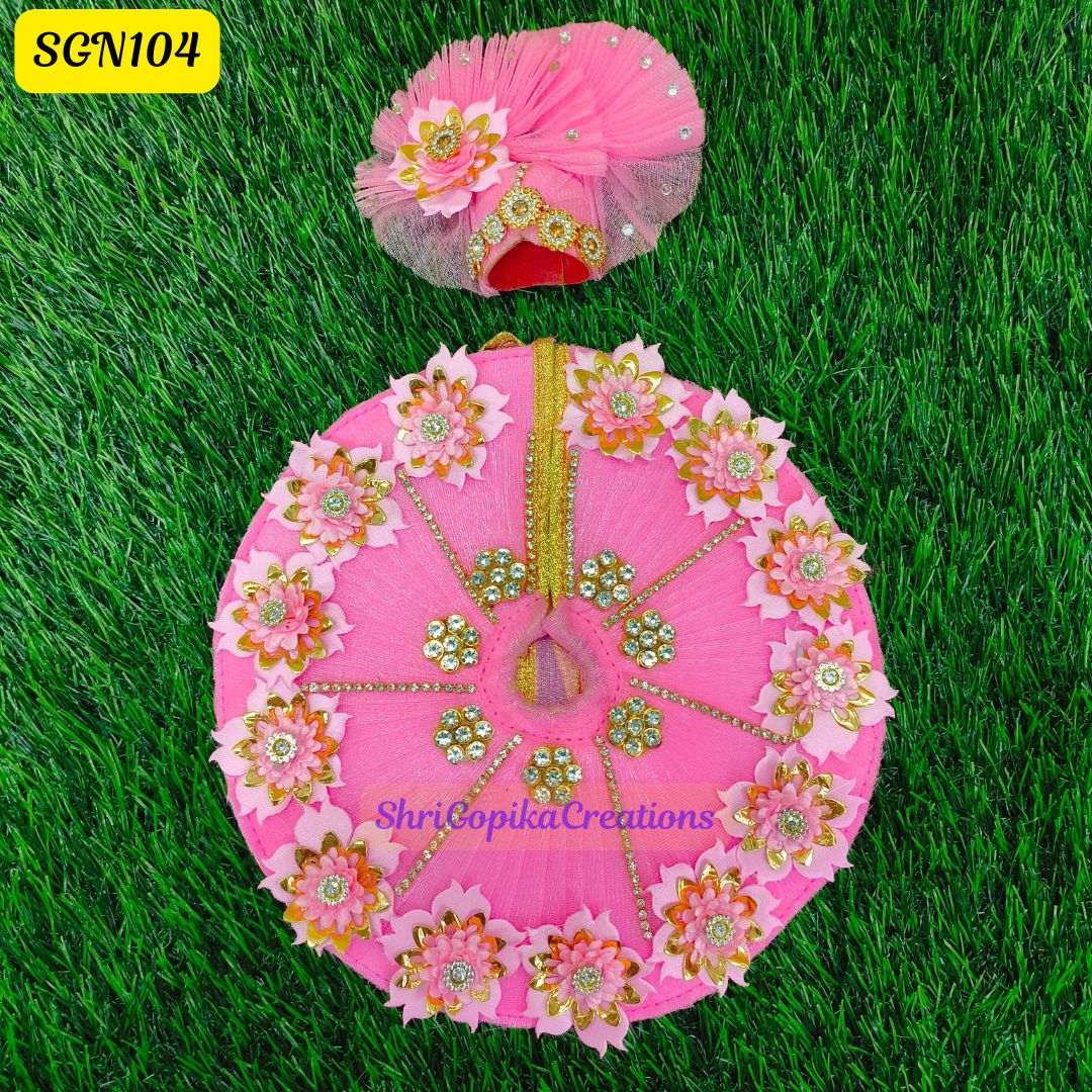 Pink Floral Laddu Gopal Dress with Crown | SGN104