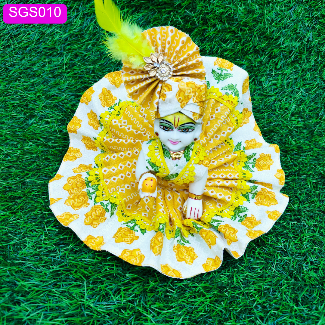 Yellow Premium Floral Cotton Laddu Gopal ji