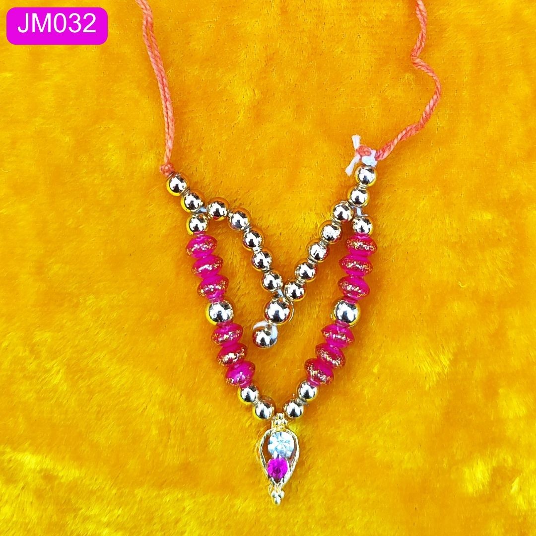 Red and Gold Beaded Laddu Gopal Haar with Sparkling Pendant ( 2 inch )|| JM032