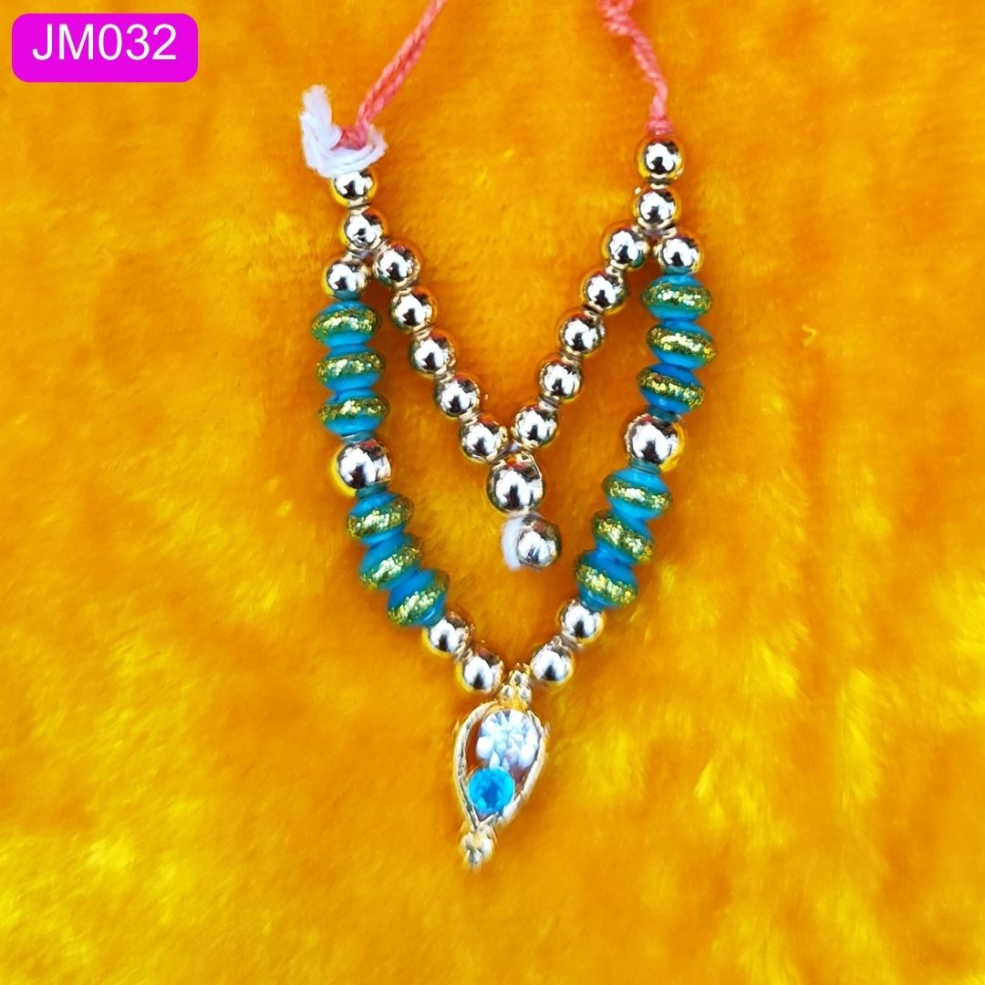 Red and Gold Beaded Laddu Gopal Haar with Sparkling Pendant ( 2 inch )|| JM032