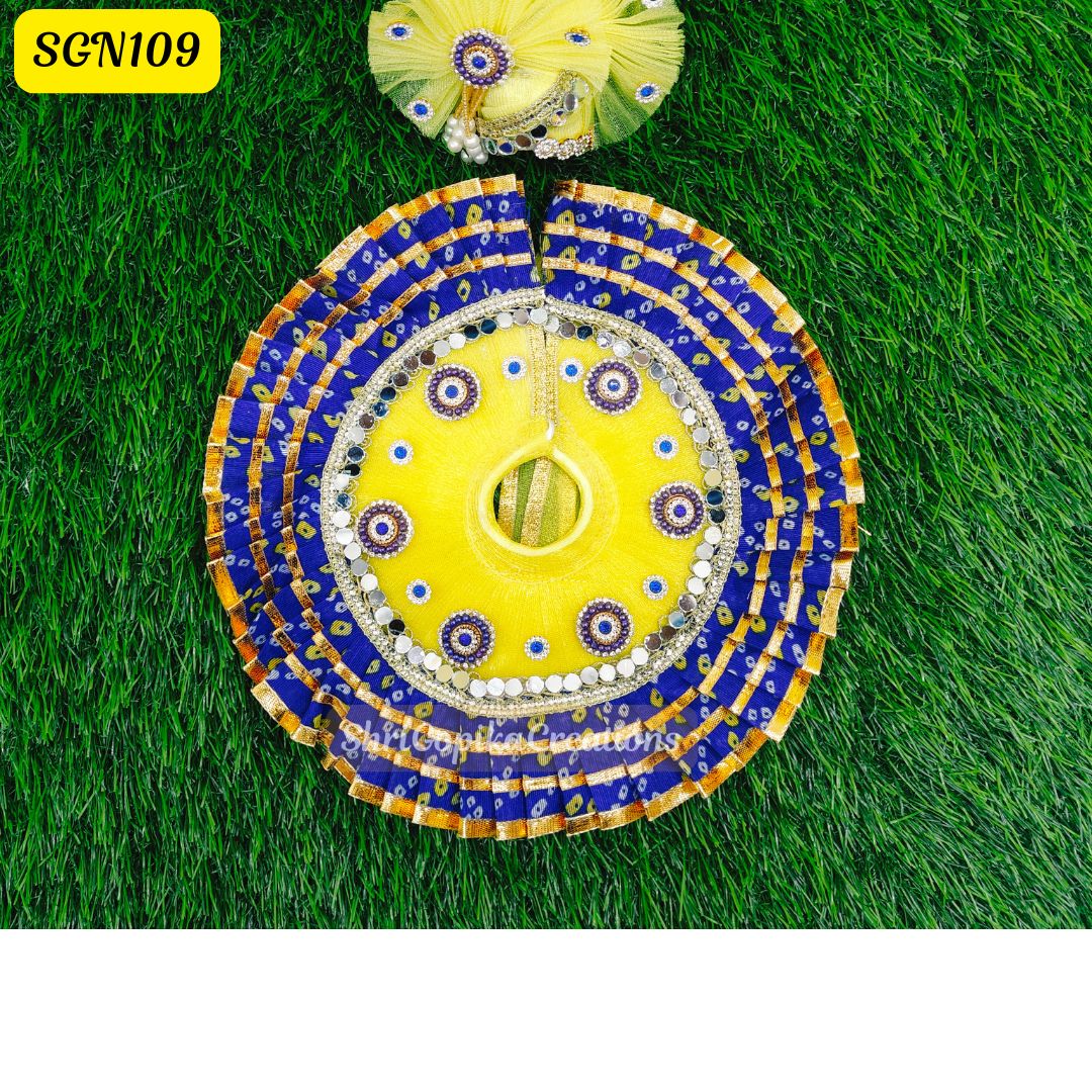 Bright Yellow and Blue Laddu Gopal Dress with Beaded Crown | SGN109