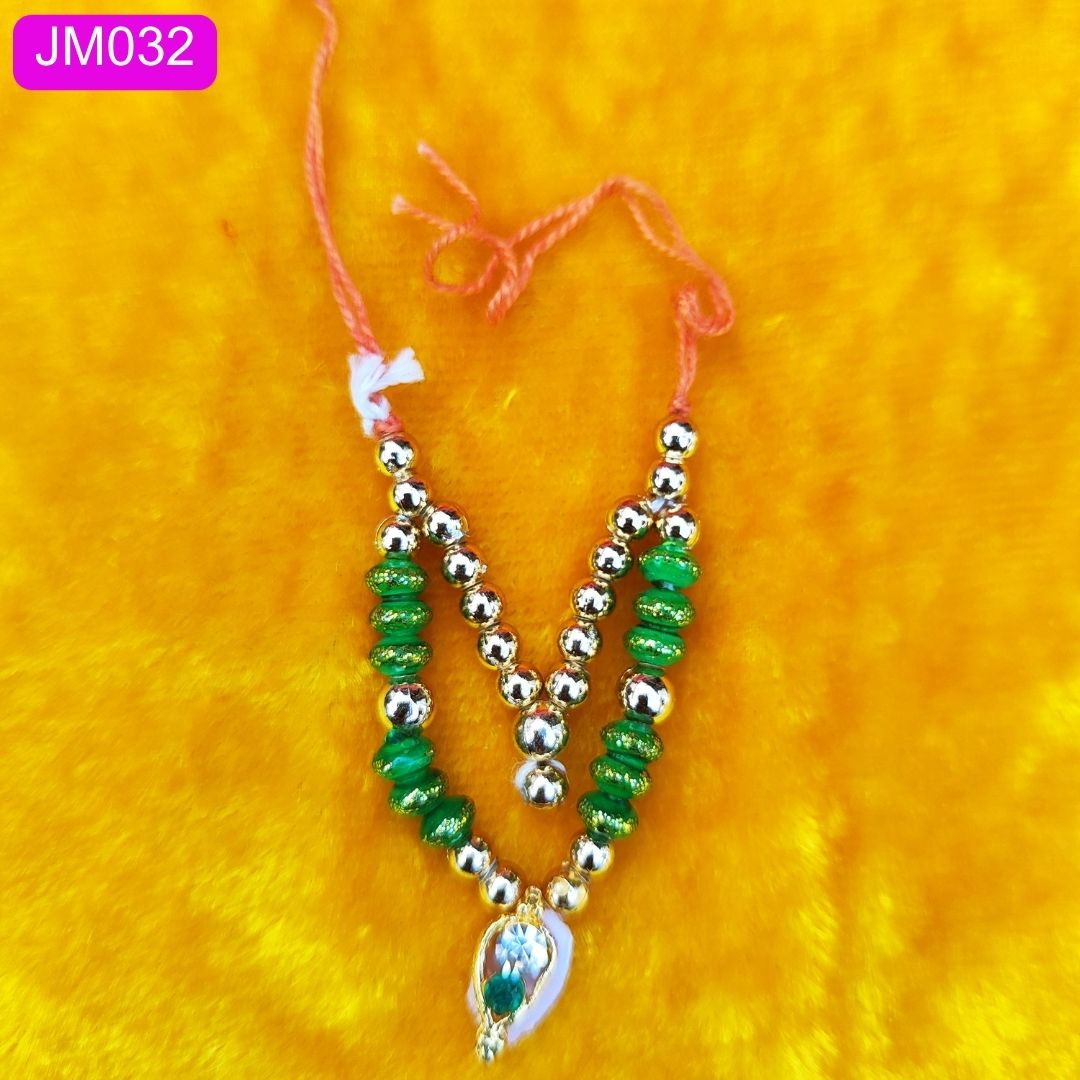 Red and Gold Beaded Laddu Gopal Haar with Sparkling Pendant ( 2 inch )|| JM032