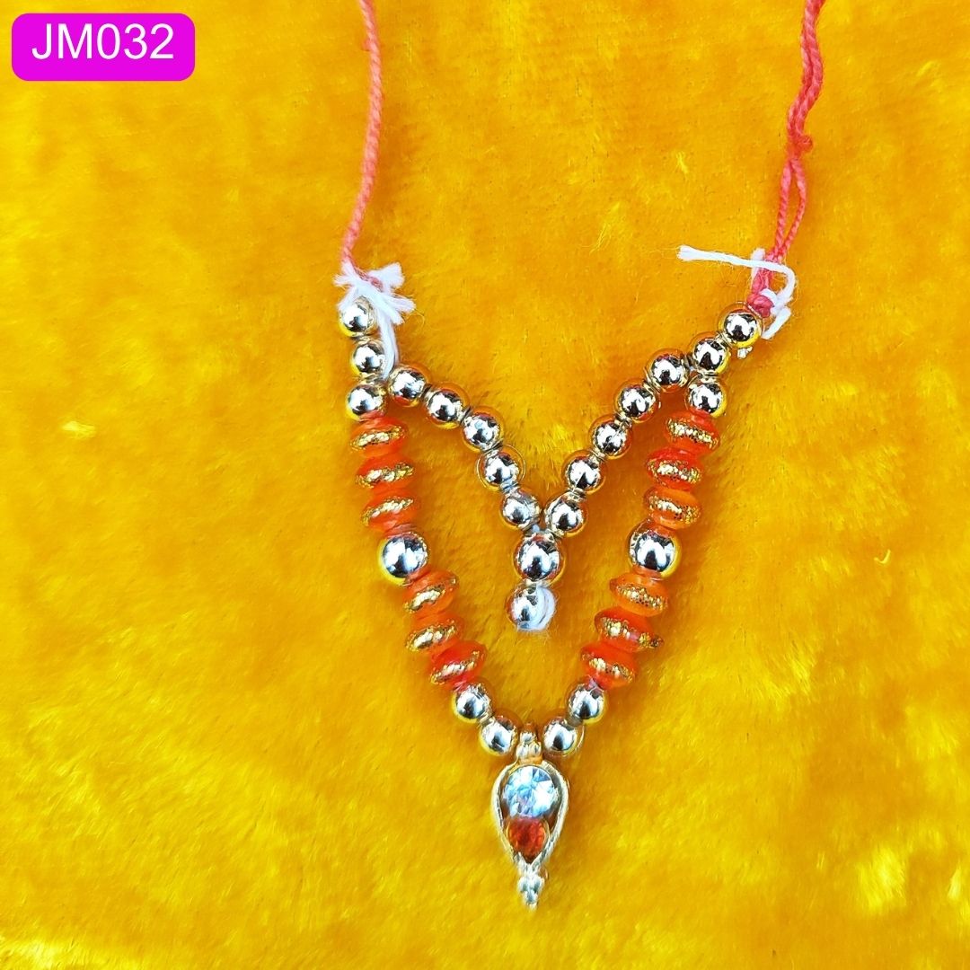 Red and Gold Beaded Laddu Gopal Haar with Sparkling Pendant ( 2 inch )|| JM032