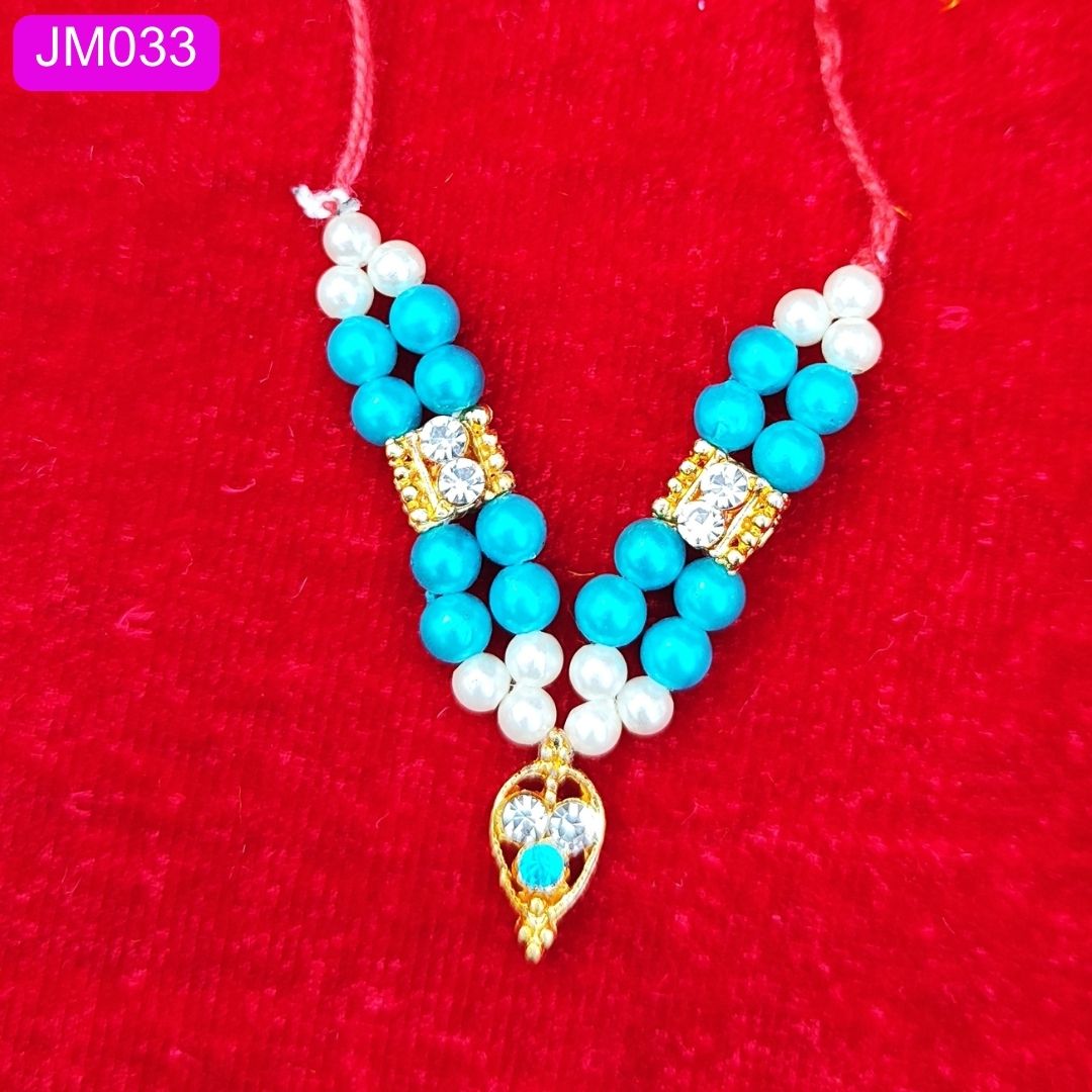 Green and Pearl Beaded Laddu Gopal Haar with Gold Pendant ( 2 inch ) || JM033
