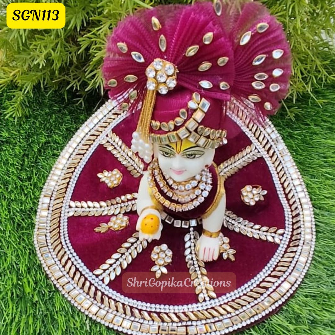 Majestic Maroon kundan Laddu Gopal Dress with Golden Embellishments | SGN113