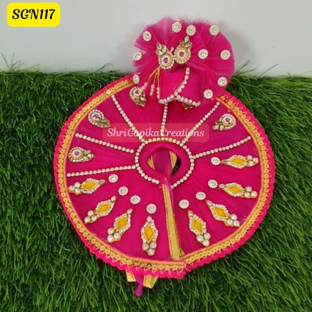 Vibrant Pink Laddu Gopal Dress with Golden Accents | SGN117
