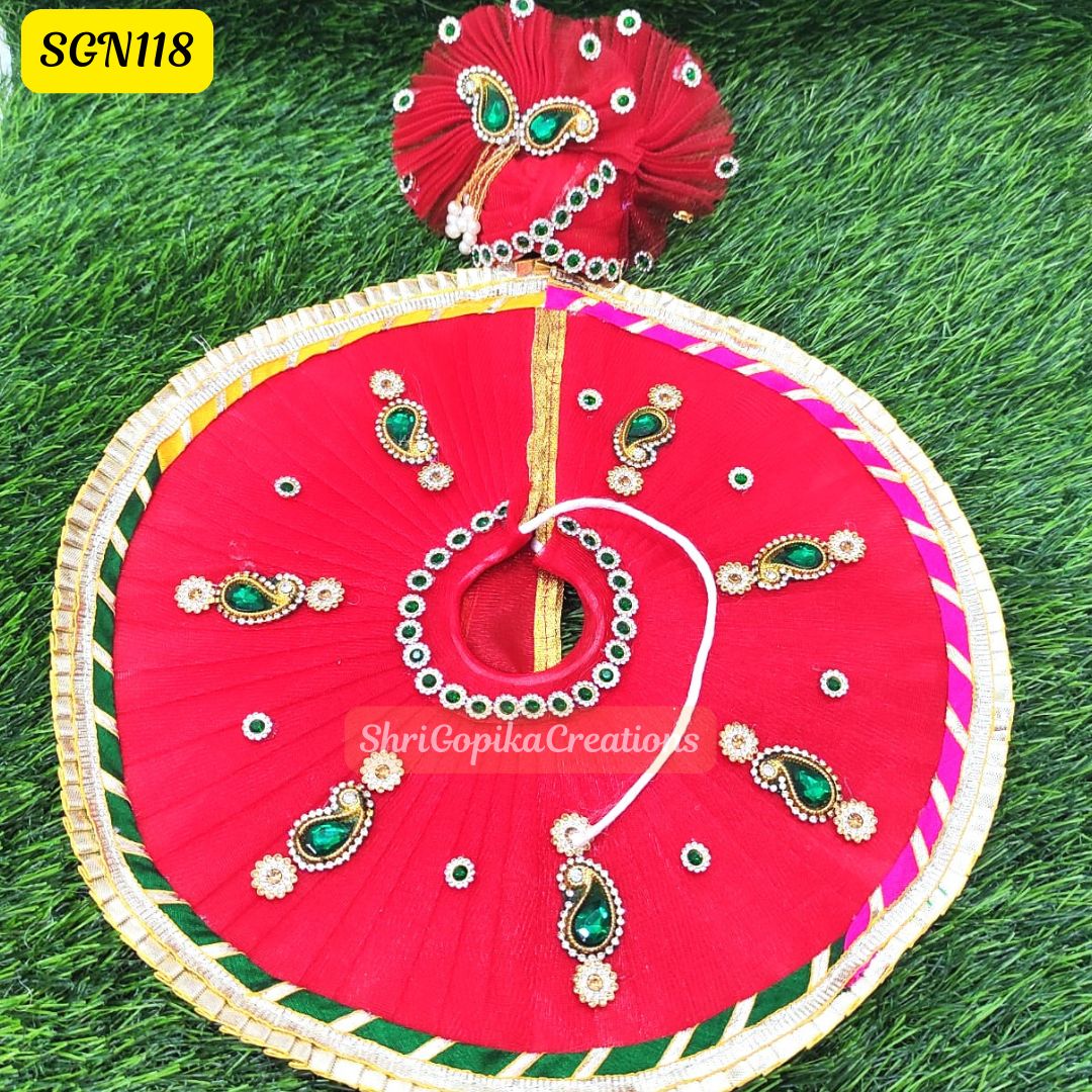 Classic Red and Green Laddu Gopal Dress with Matching Pagdi | SGN118