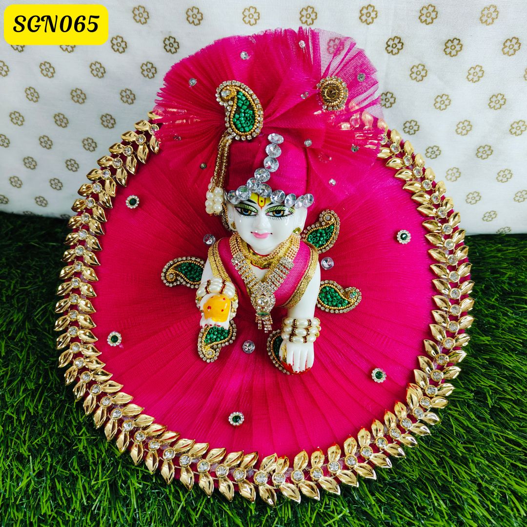 Royal Pink Laddu Gopal Net Poshak with Gold Leaf Border | SGN065