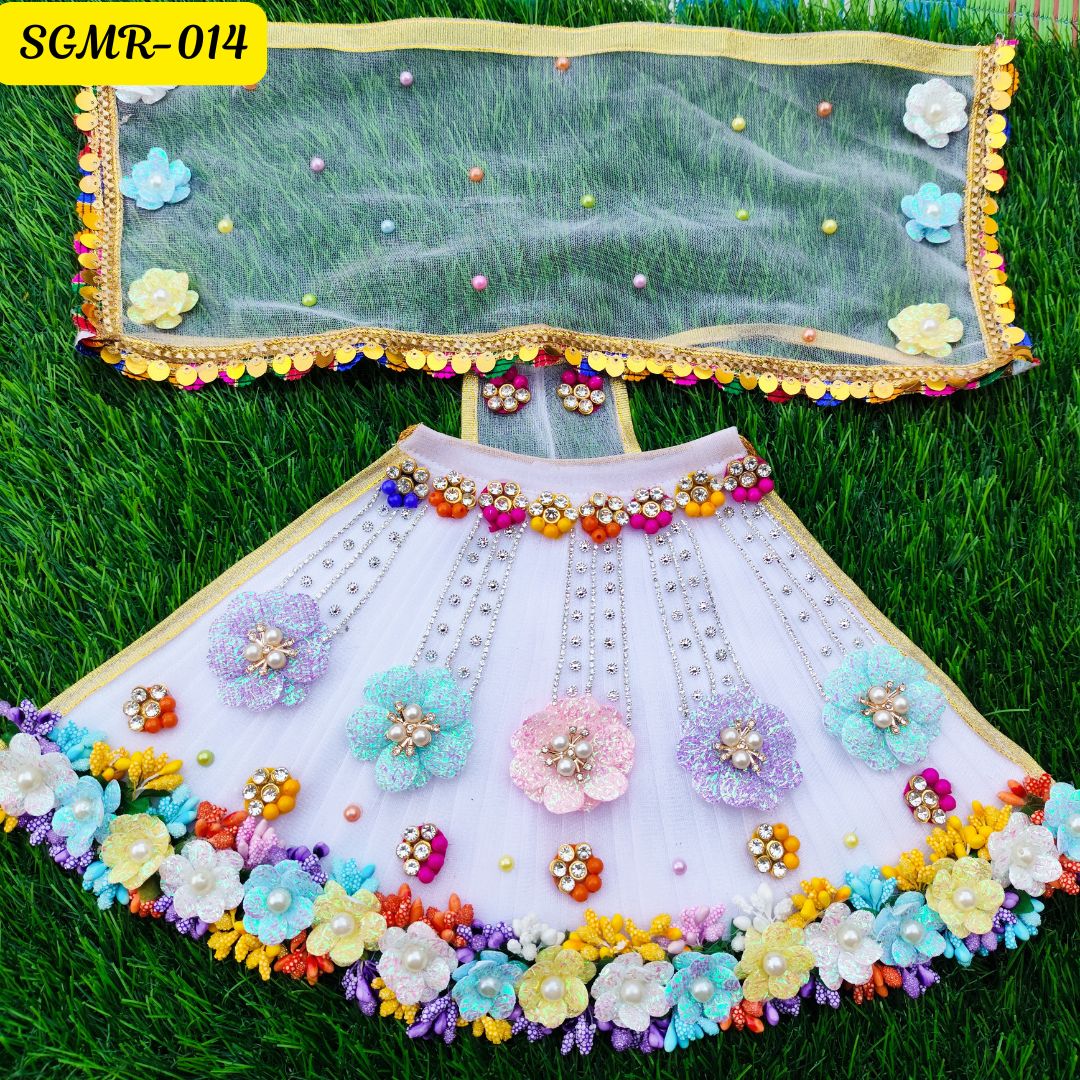 πΈ Elegant White Mata Rani Outfit with Multicolor Floral Embellishments || SGMR014