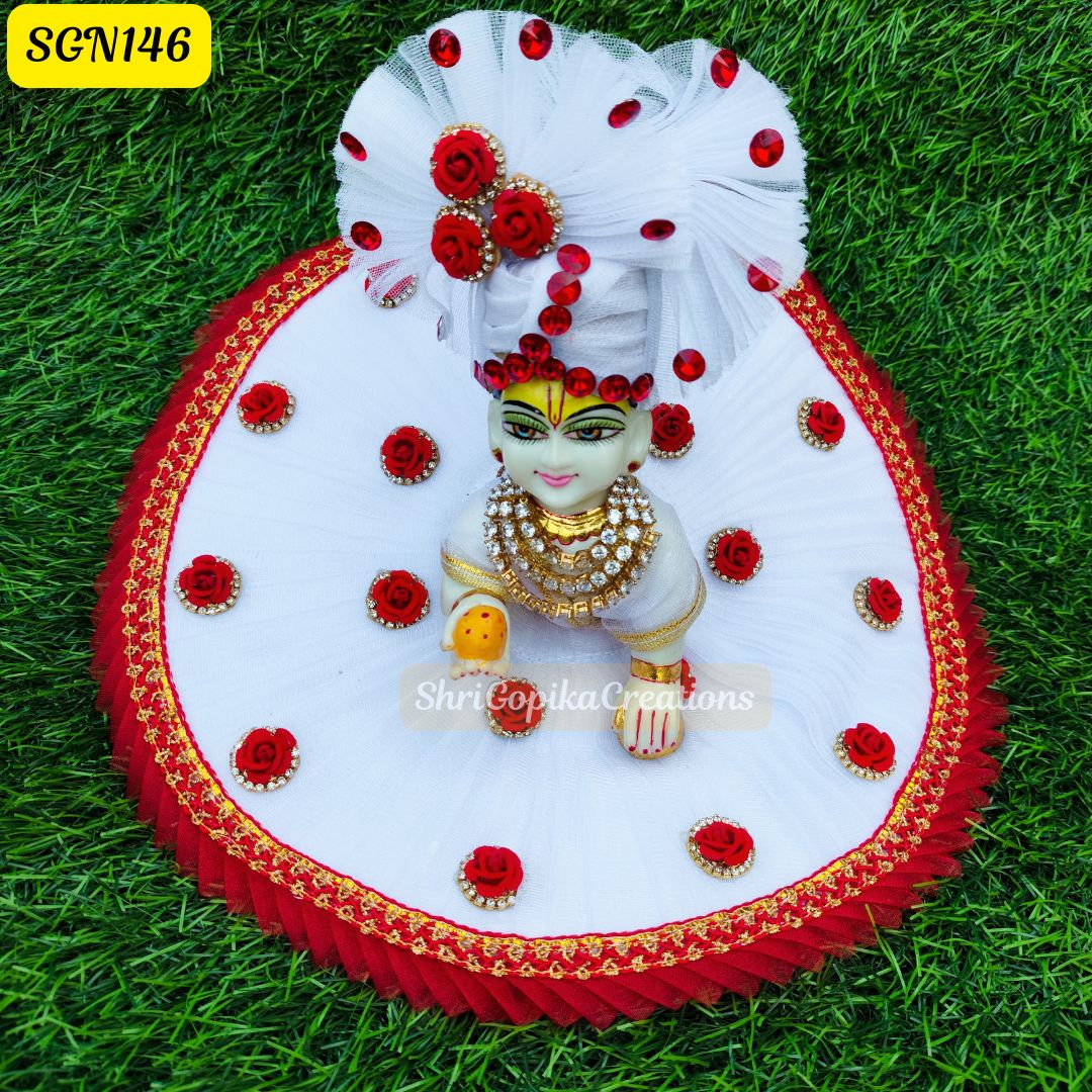 ๐ธ Elegant White & Red Laddu Gopal ji Dress - SGN146 ๐ธ