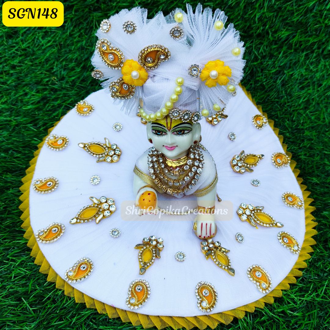 ๐ผ Divine White & Yellow Laddu Gopal Dress - SGN148 ๐ผ