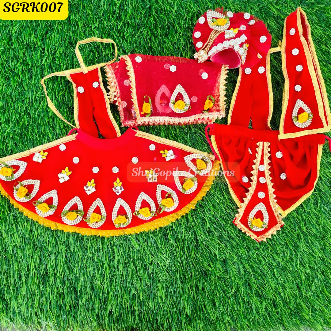Red Velvet Radha Krishna Outfit with Golden Detailing with matching Chunni | SGRK007