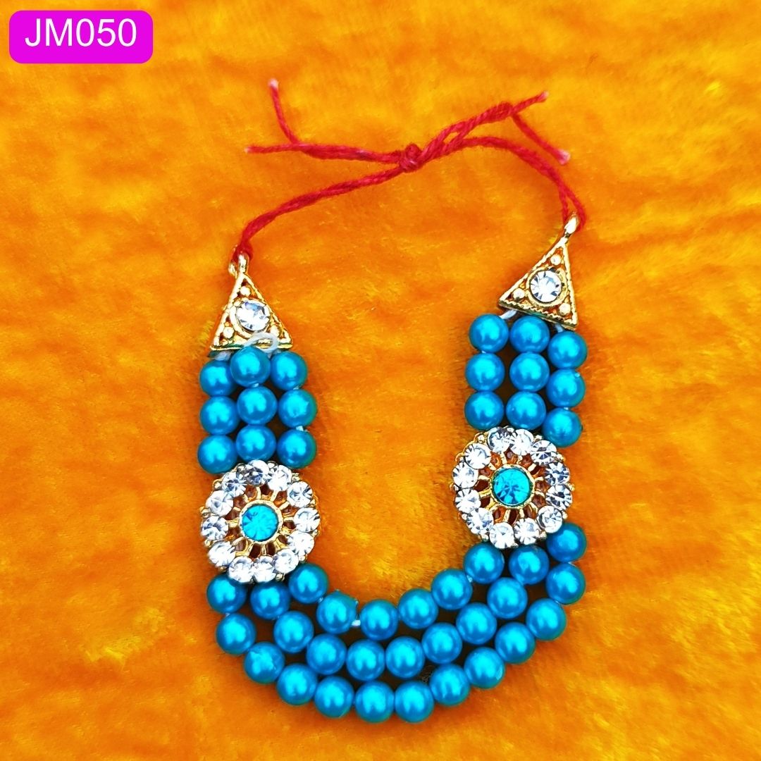 multilayered beaded haar for laddu gopal blue