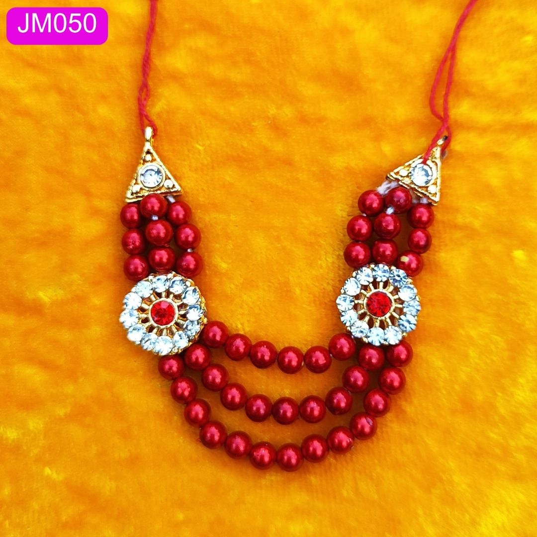 multilayered beaded haar for laddu gopal red