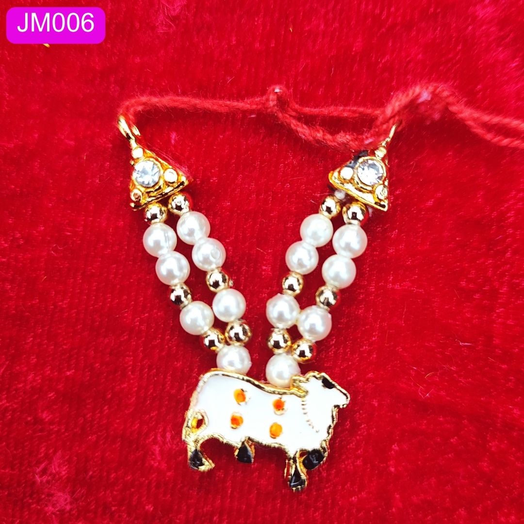 Pearl Beaded Laddu Gopal Haar with Golden Kamdhenu Pendant ( 1.8 Inch ) || JM006