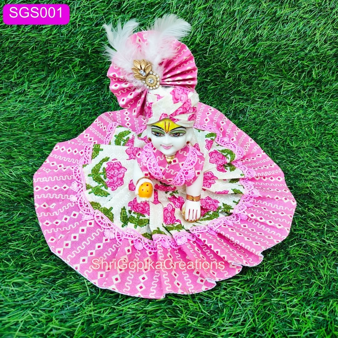 Pink Premium Floral Cotton Laddu Gopal ji
