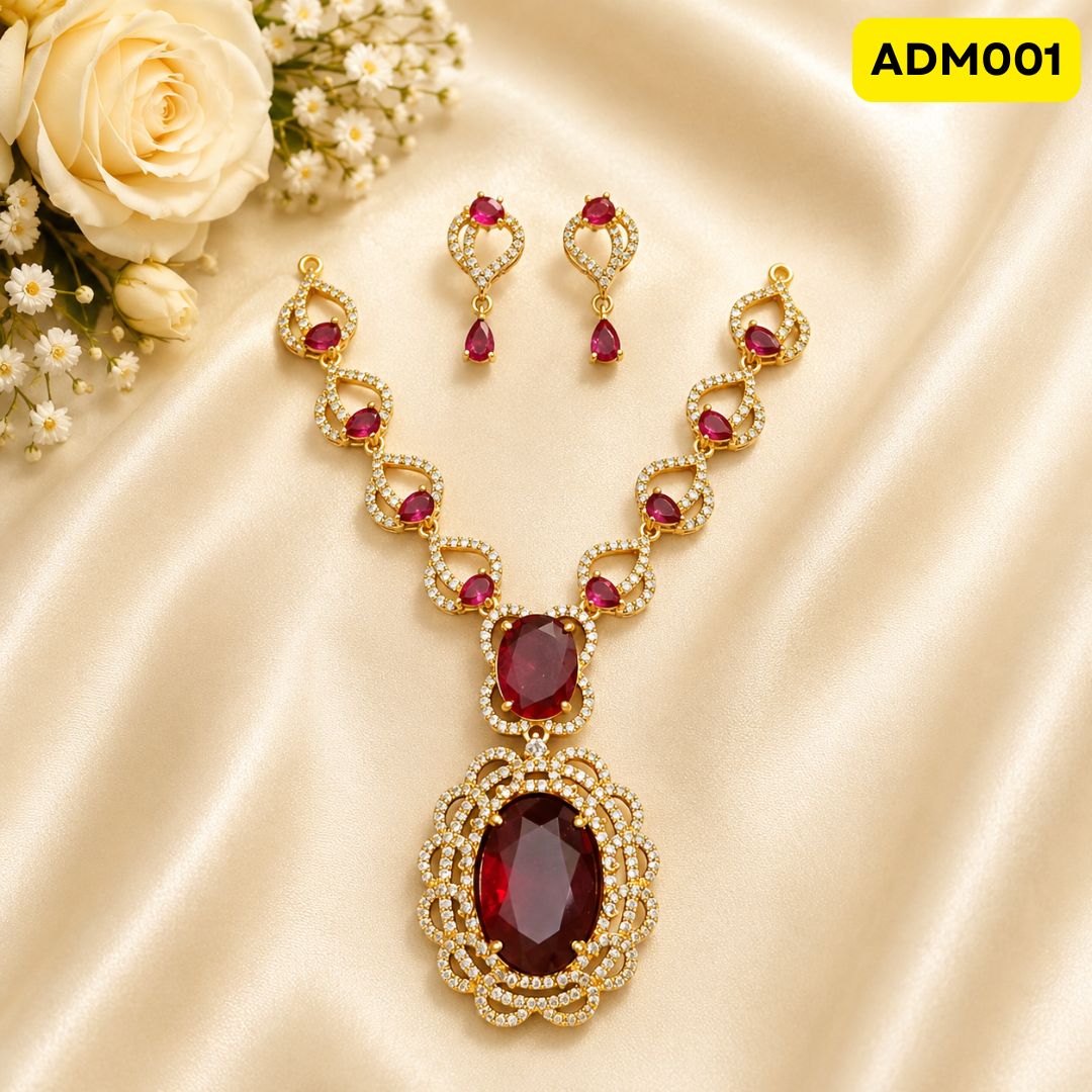 Big Stone AD Mala with Matching Earrings | ADM001