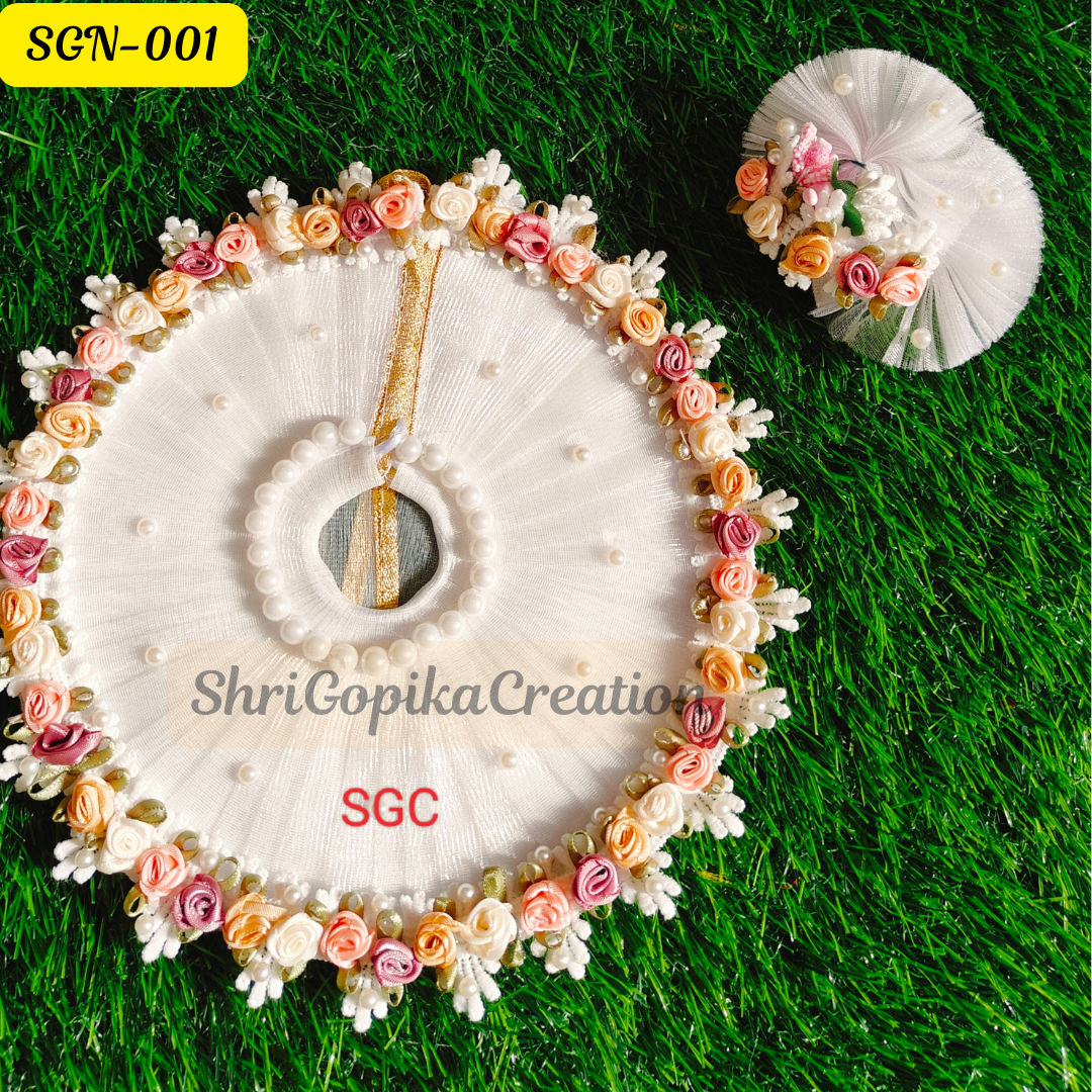 White Laddu Gopal Dress with Rose Border & Pearl Accents | Shri Gopika Creations