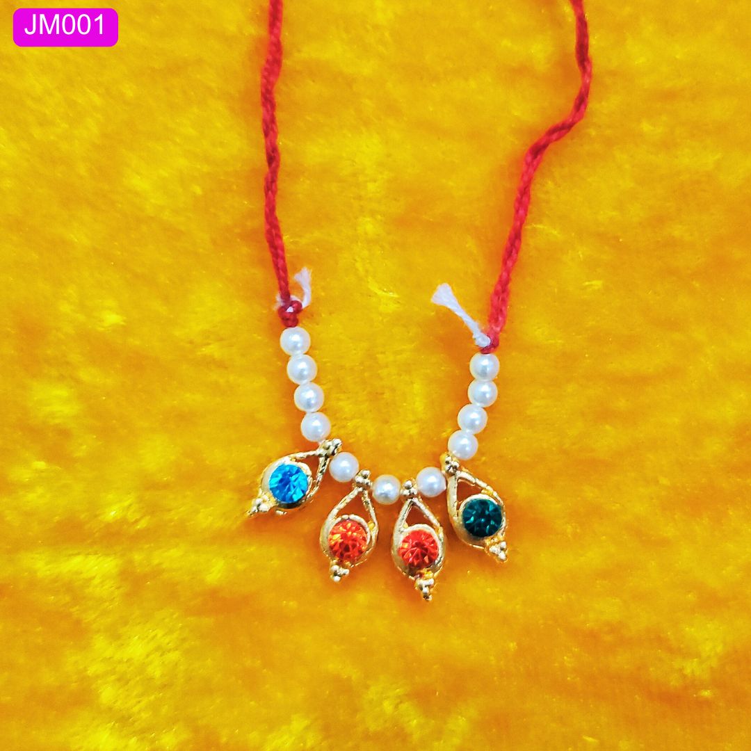 Multicolor Stone and Pearl Laddu Gopal ji Mala with Golden Design ( 1 Inch ) || JM001