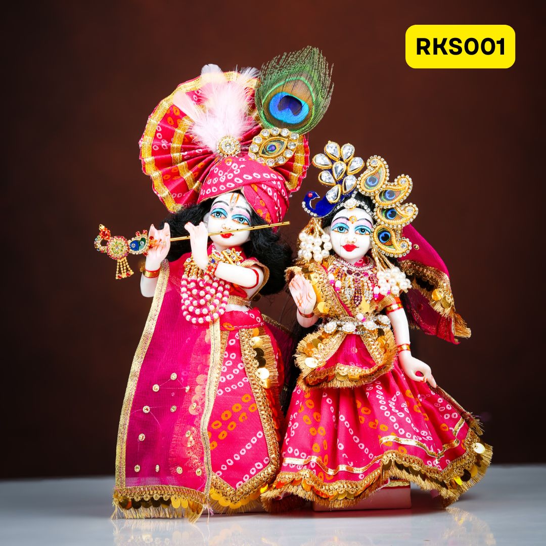 Pink Bandhani Cotton Poshak for Radha Krishna | RKS001