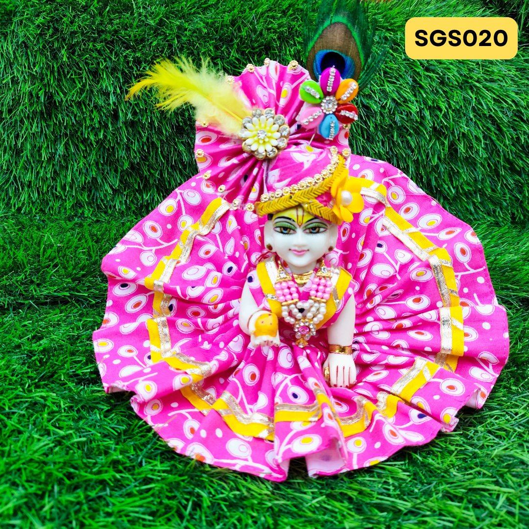 Vibrant Pink printed pure cotton Laddu Gopal Dress