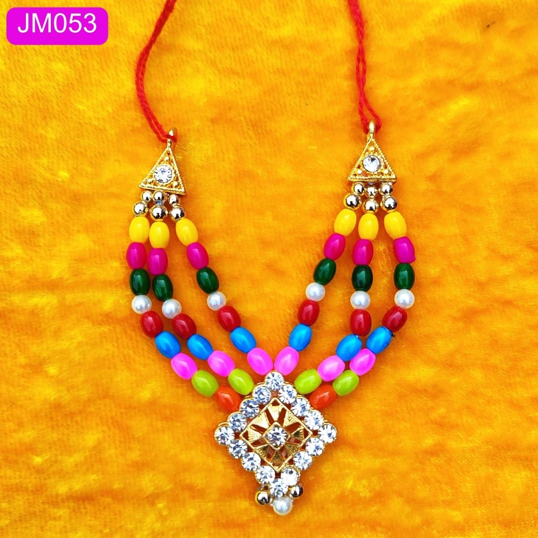 green beaded triple layer laddu gopal ji haar pink