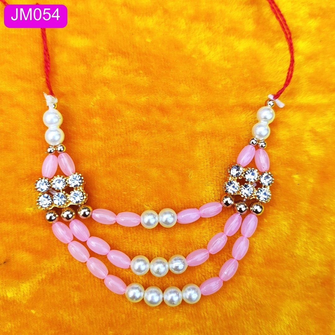 green beaded triple layer laddu gopal ji haar pink