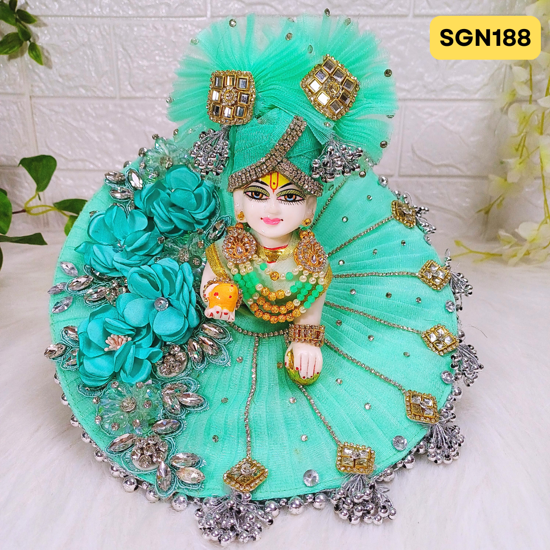 Sea Green Designer Laddu Gopal Poshak With Matching Pagdi | SGN188