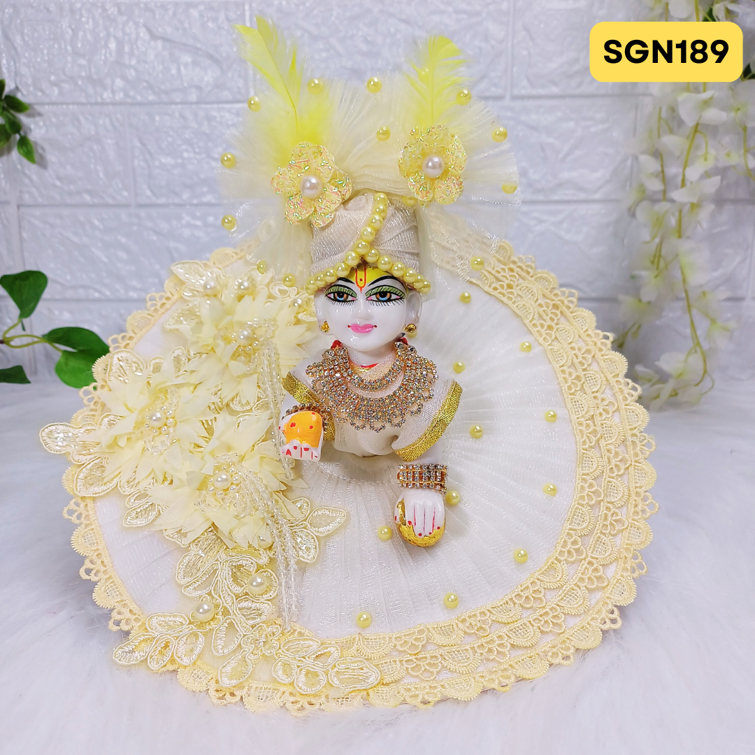 Off White Designer Laddu Gopal Poshak With Matching Pagdi | SGN189