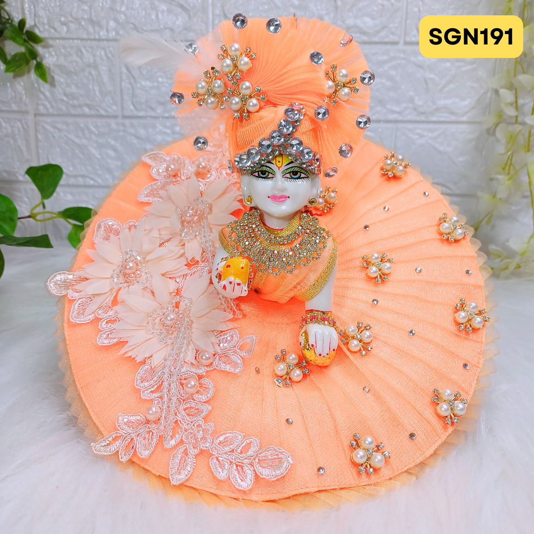 Peach coloured Designer Laddu Gopal Poshak With Matching Pagdi | JSD036