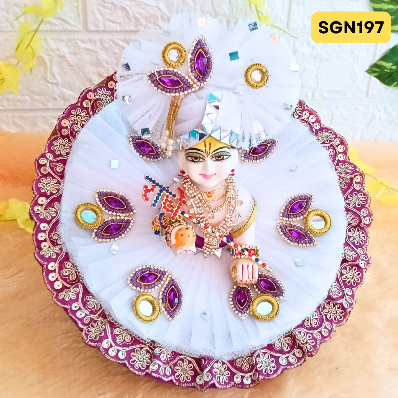 Purple and White Designer Laddu Gopal Poshak With Matching Pagdi | SGN197