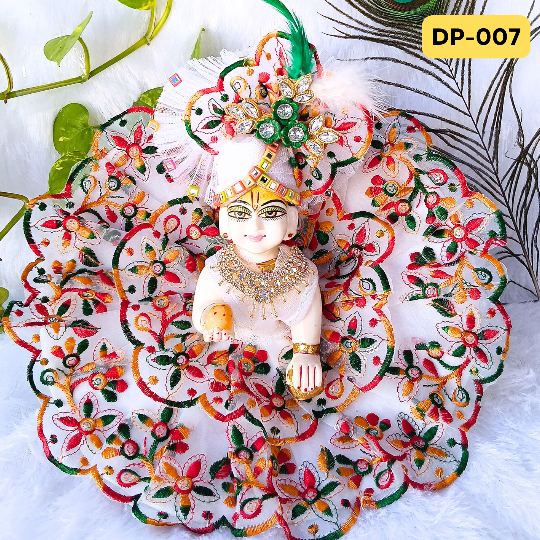 White Embroidery Designer Summer Wear Laddu Gopal Poshak With Matching Pagdi | DP007