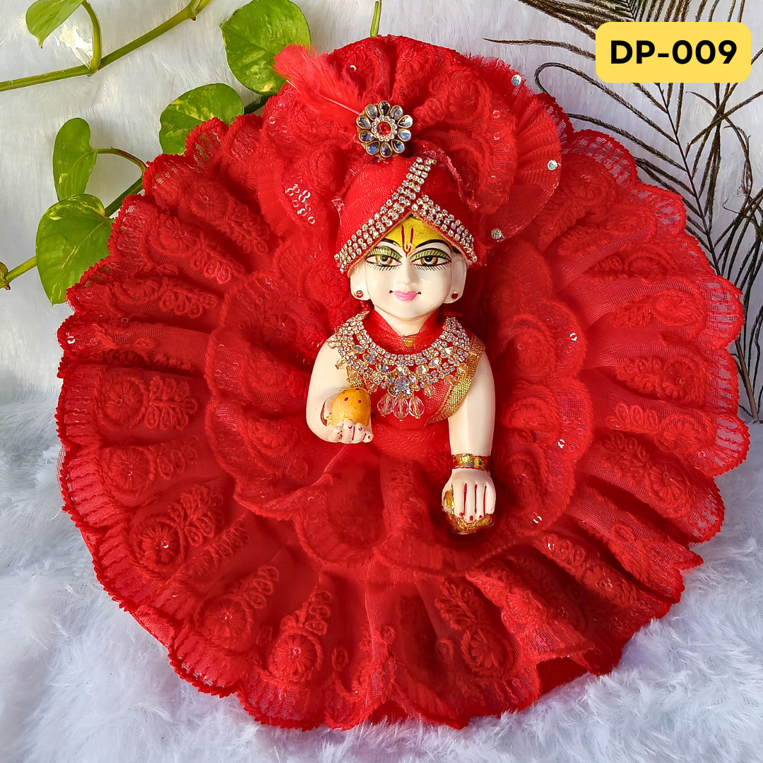 Red Embroidery Designer Summer Wear Laddu Gopal Poshak With Matching Pagdi | DP009