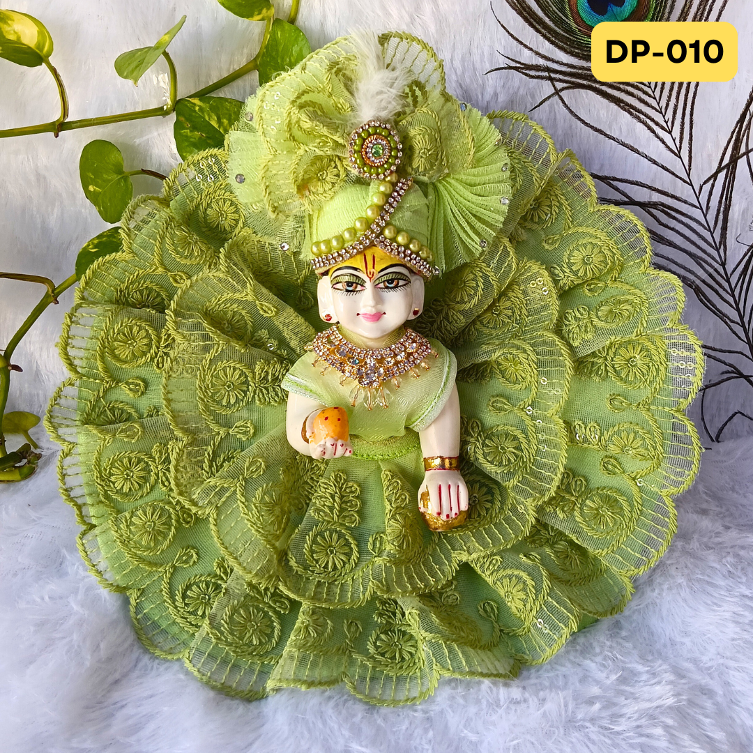 Pista Green Embroidery Designer Summer Wear Laddu Gopal Poshak With Matching Pagdi | DP010