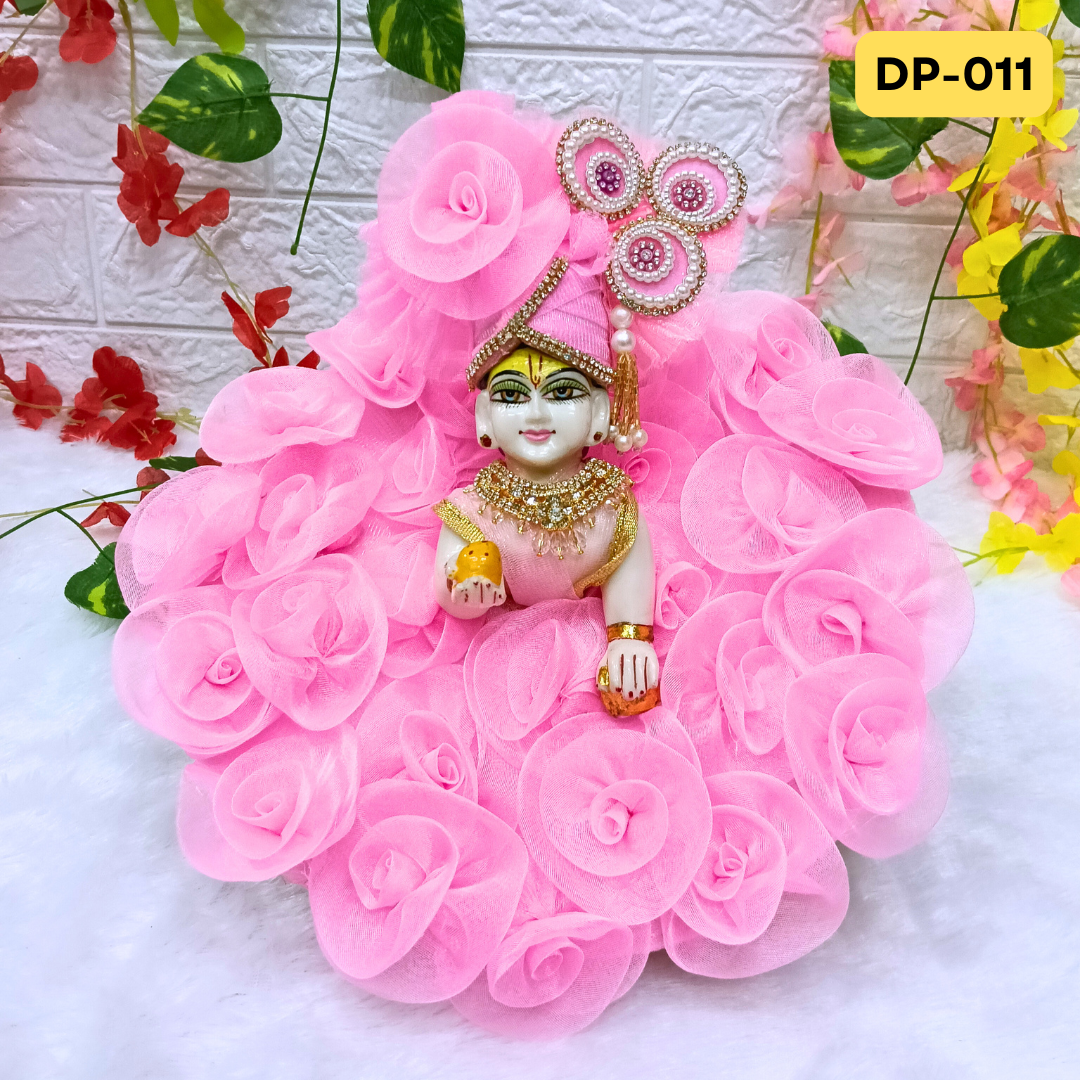 Pink Designer Rose Loaded Laddu Gopal Poshak With Matching Pagdi | DP011