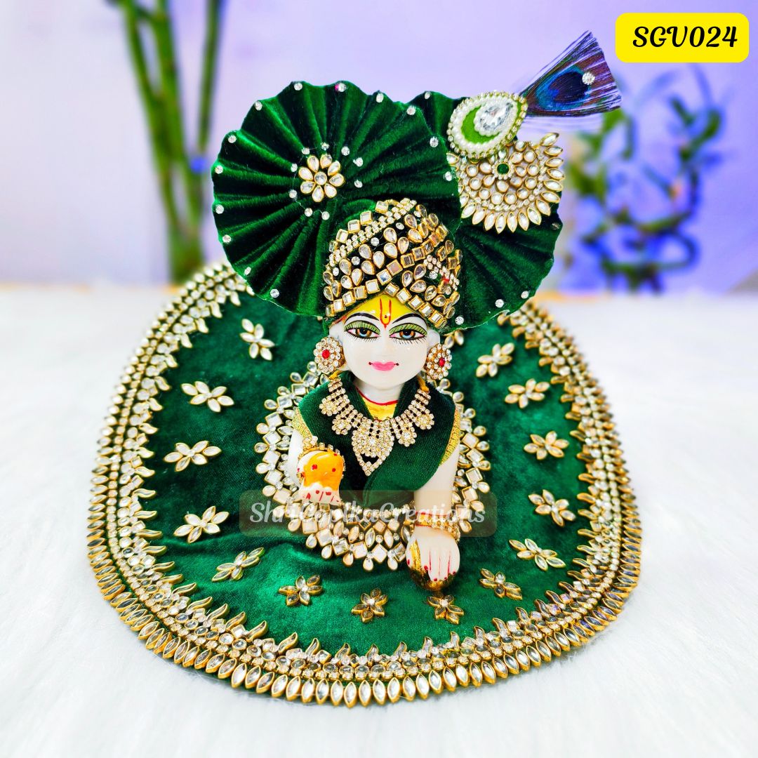 Heavy Kundan Work Laddu Gopal Poshak with matching pagdi || SGV024