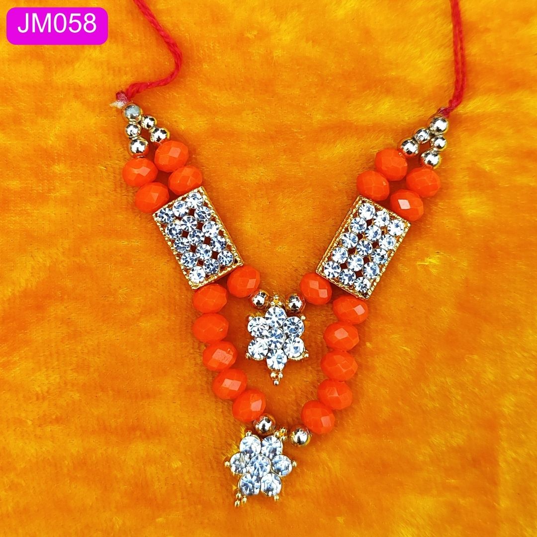 Laddu Gopal beaded Necklace with Gold and Crystal pendant ( 3 inch ) || JM058
