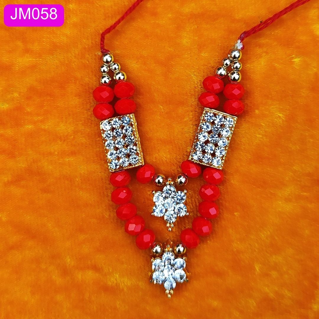 Laddu Gopal beaded Necklace with Gold and Crystal pendant ( 3 inch ) || JM058
