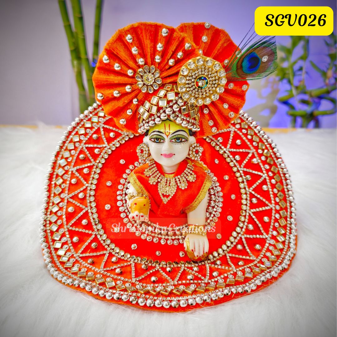 Heavy Kundan Work Laddu Gopal Poshak with matching pagdi || SGV026
