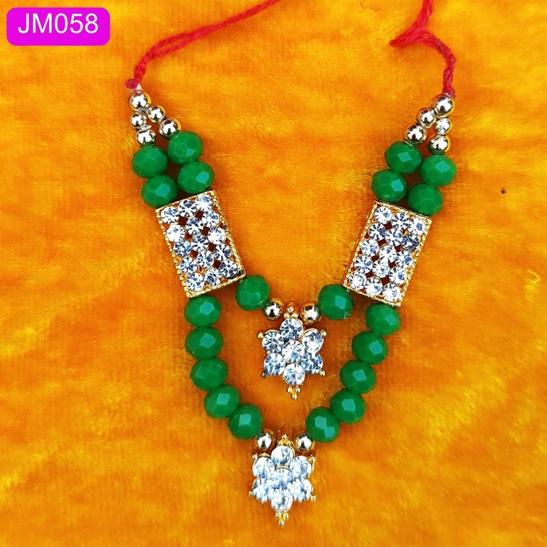 Laddu Gopal beaded Necklace with Gold and Crystal pendant ( 3 inch ) || JM058