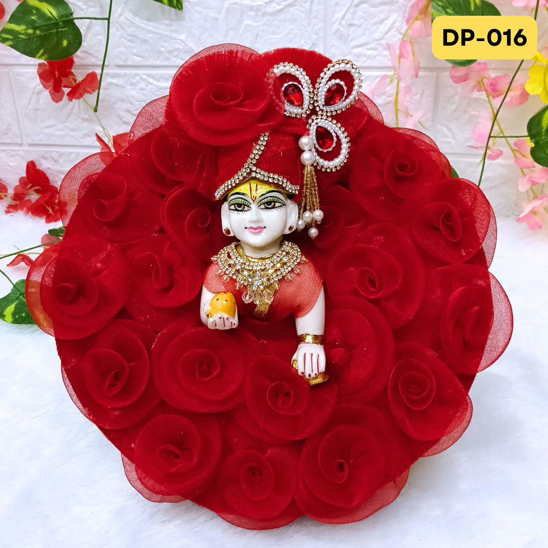 Red Designer Rose Loaded Laddu Gopal Poshak With Matching Pagdi | DP016