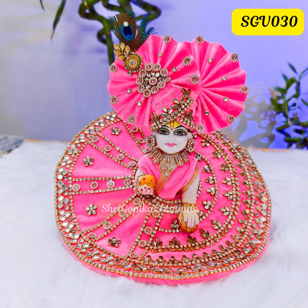 Heavy Kundan Work Laddu Gopal Poshak with matching pagdi || SGV030