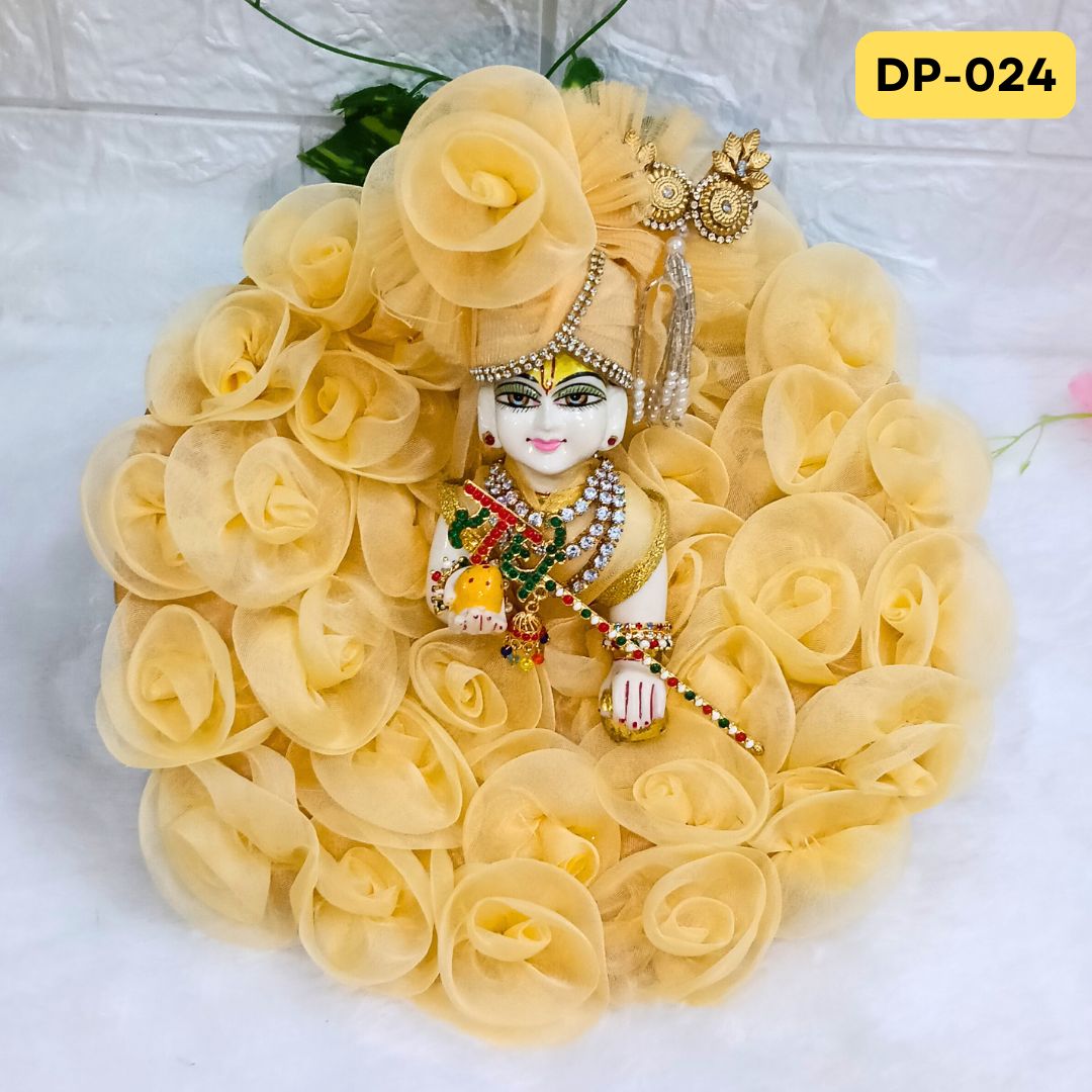 Golden Designer Rose Loaded Laddu Gopal Poshak With Matching Pagdi | DP024