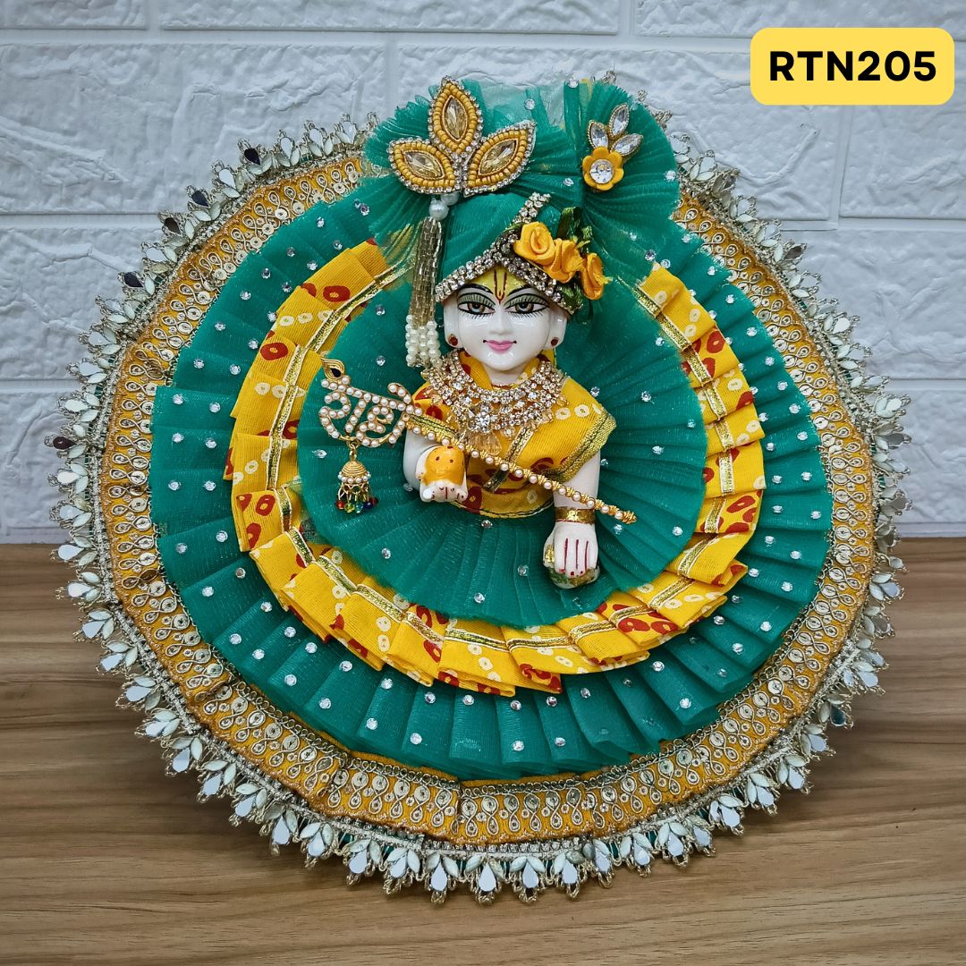 Yellow and green laddu gopal poshak with matching pagdi |Size- ( 1, 2, 3, 4, 5 ) | RTN205
