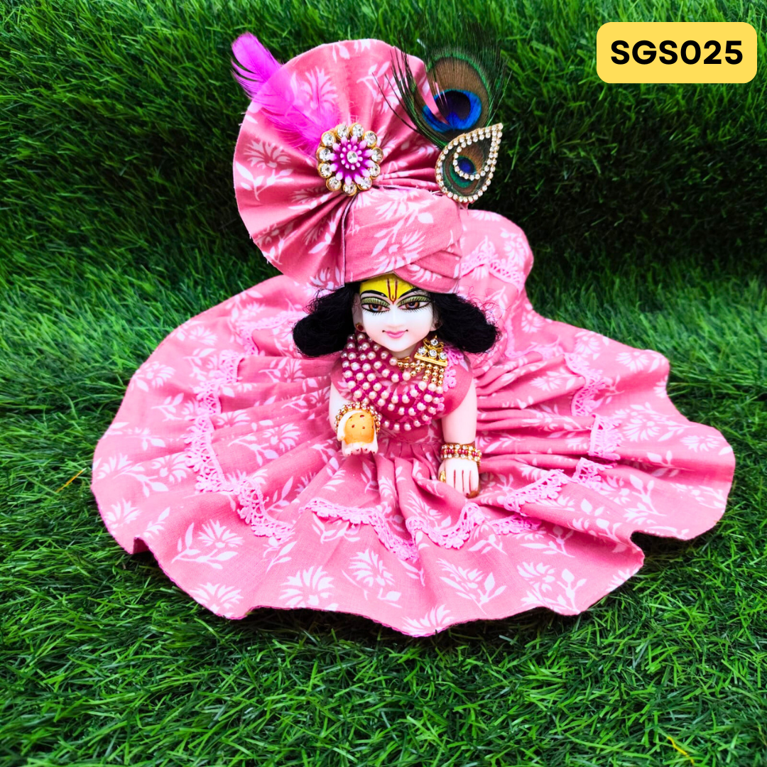 ๐ฟ Pink pure cotton Laddu Gopal Dress with matching Pagdi โ SGS025๐ฟ