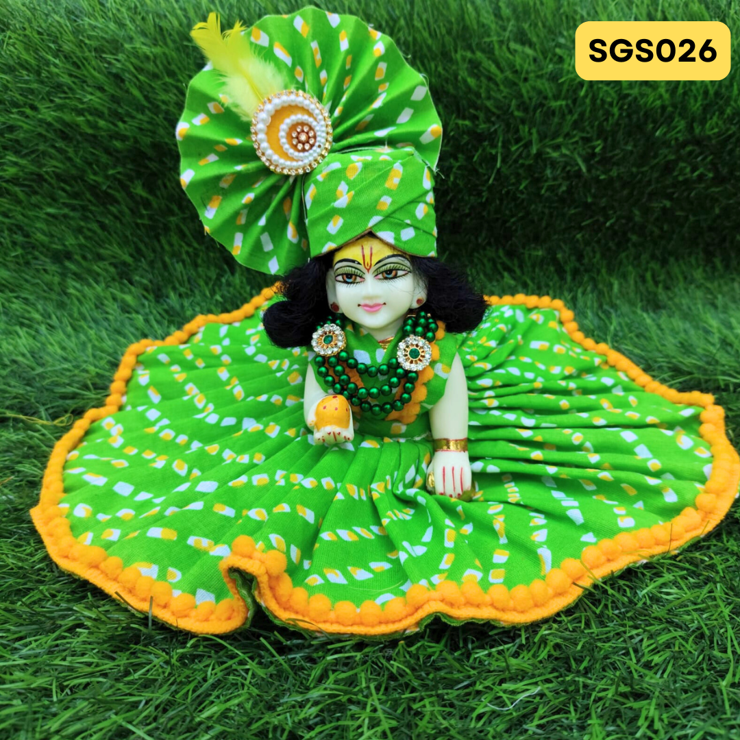 ๐ฟ Vibrant green printed pure cotton Laddu Gopal Dress with matching Crown โ SGS026๐ฟ