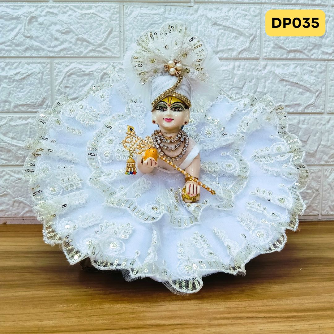 Fancy White Laddu Gopal Dress with Matching Pagdi | DP035