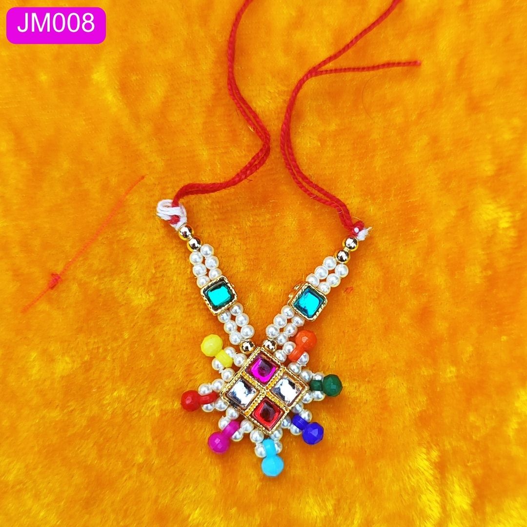 Multicolor Beaded Laddu Gopal Haar with Geometric Pendant ( 1.8 inch ) || JM008