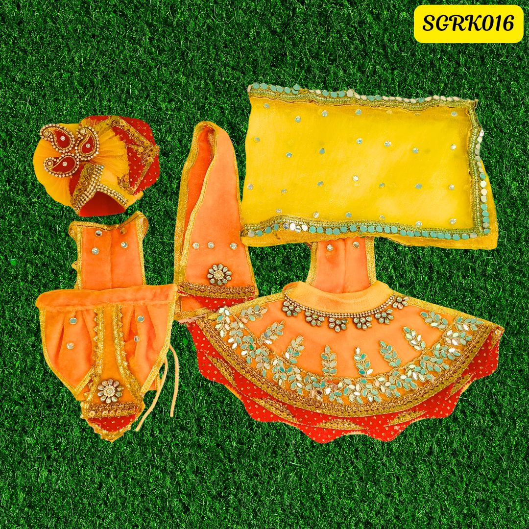 Yellow Velvet Designer Radha Krishna Outfit | SGRK016